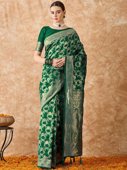 Emerald Green Woven Zari Art Silk Banarasi Saree