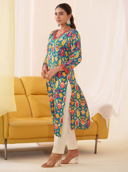 Multicolor Women’s Cotton V Neck Kurta