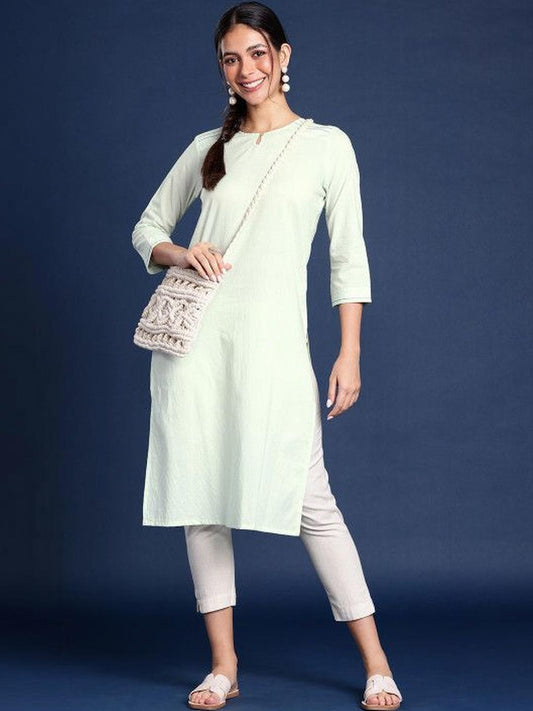 Sea Green Women’s Cotton Round Neck Kurta