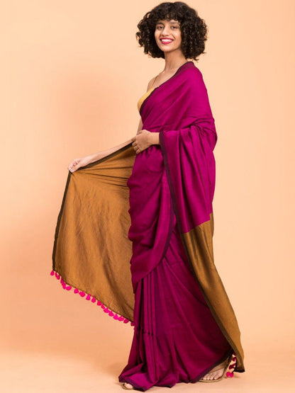 Magenta & Mustard Khadi Cotton Blend Saree