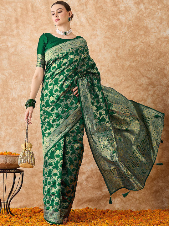 Emerald Green Woven Zari Art Silk Banarasi Saree