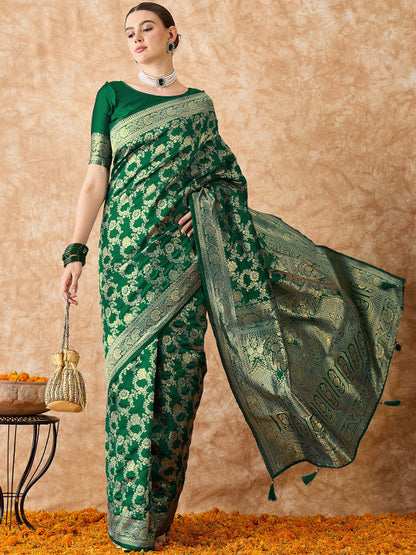 Emerald Green Woven Zari Art Silk Banarasi Saree
