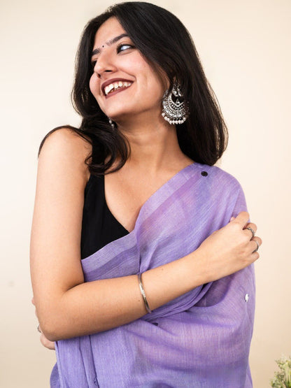 Lavender Cotton Blend Mirror Work Saree