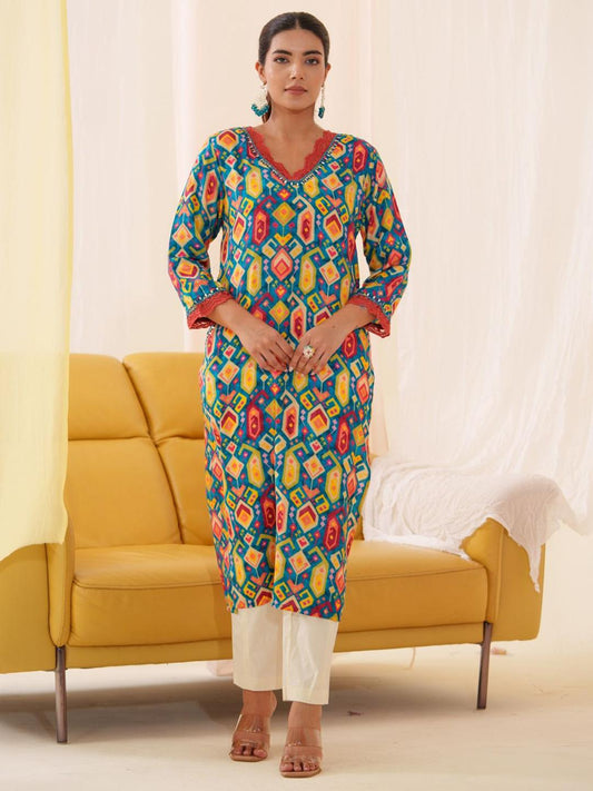 Multicolor Women’s Cotton V Neck Kurta