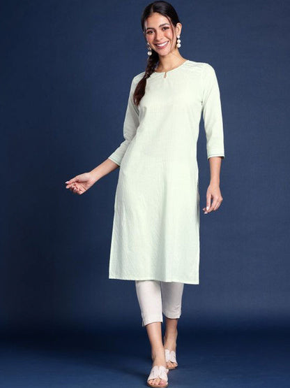 Sea Green Women’s Cotton Round Neck Kurta