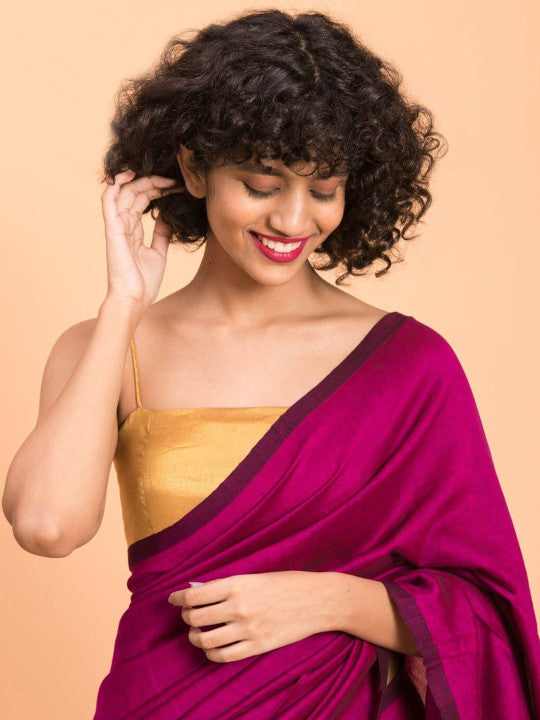 Magenta & Mustard Khadi Cotton Blend Saree
