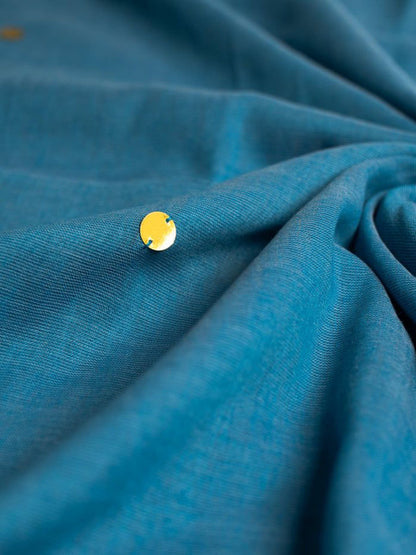 Sky Blue Cotton Blend Mirror Work Saree