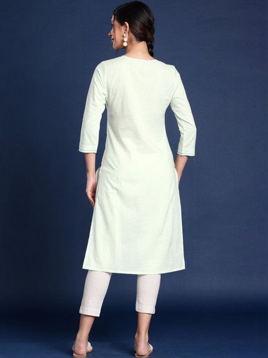 Sea Green Women’s Cotton Round Neck Kurta