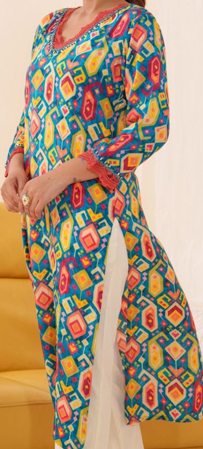 Multicolor Women’s Cotton V Neck Kurta