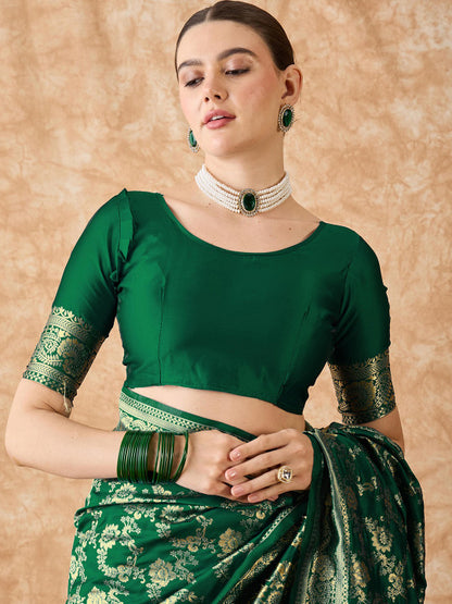Emerald Green Woven Zari Art Silk Banarasi Saree