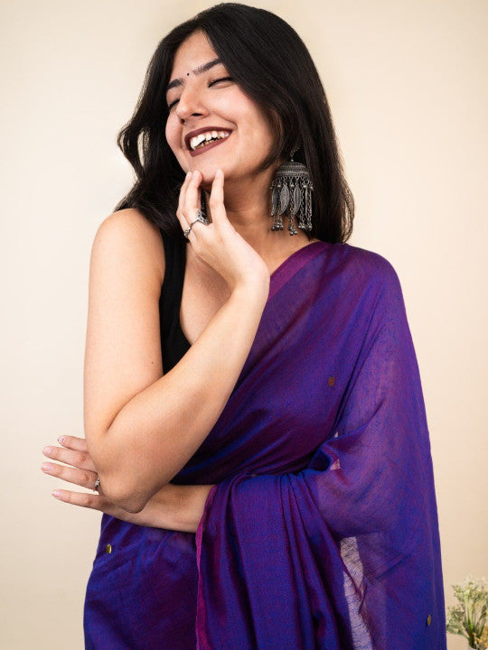 Royal Purple Cotton Blend Embellished Sequined Saree