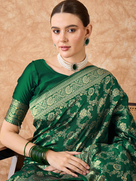 Emerald Green Woven Zari Art Silk Banarasi Saree