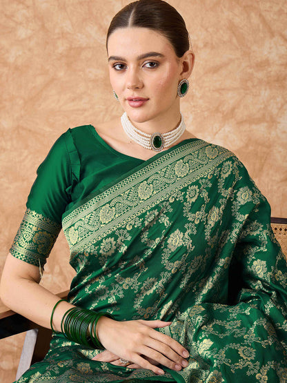 Emerald Green Woven Zari Art Silk Banarasi Saree