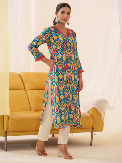 Multicolor Women’s Cotton V Neck Kurta