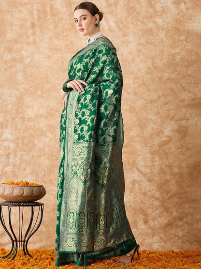 Emerald Green Woven Zari Art Silk Banarasi Saree