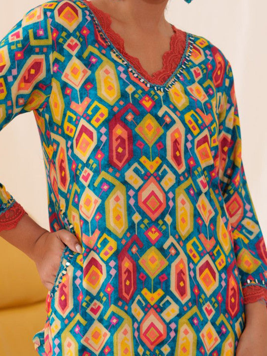 Multicolor Women’s Cotton V Neck Kurta