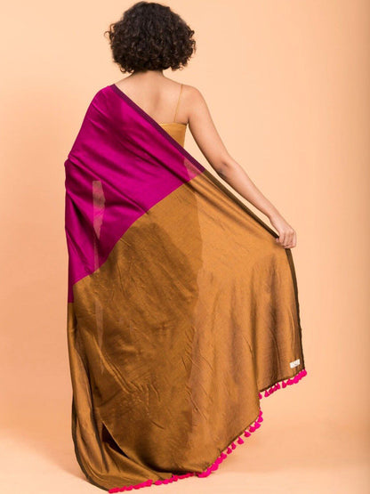 Magenta & Mustard Khadi Cotton Blend Saree