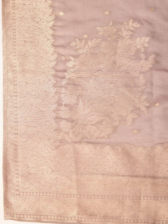 Beige Art Silk Embroidered Kurta with Trousers & Dupatta