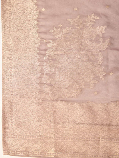 Beige Art Silk Embroidered Kurta with Trousers & Dupatta