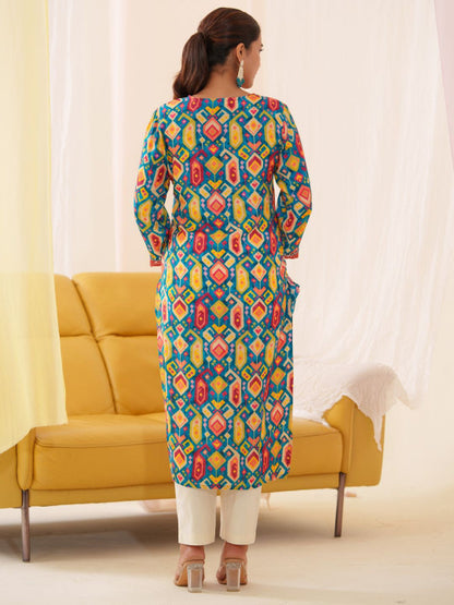 Multicolor Women’s Cotton V Neck Kurta