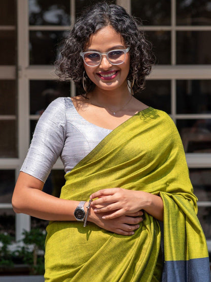 Olive Green Cotton Blend Saree