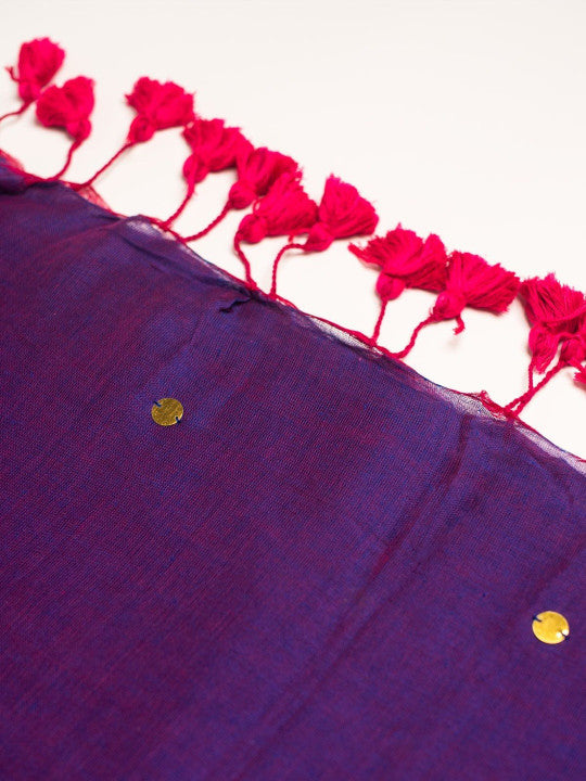 Royal Purple Cotton Blend Embellished Sequined Saree