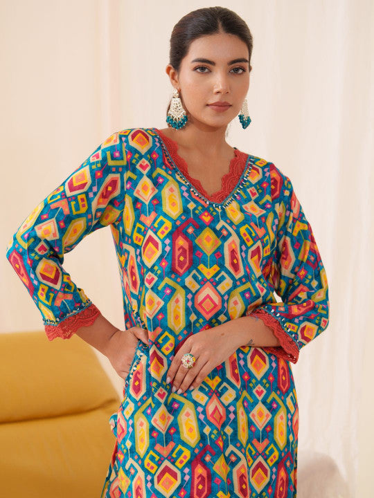 Multicolor Women’s Cotton V Neck Kurta