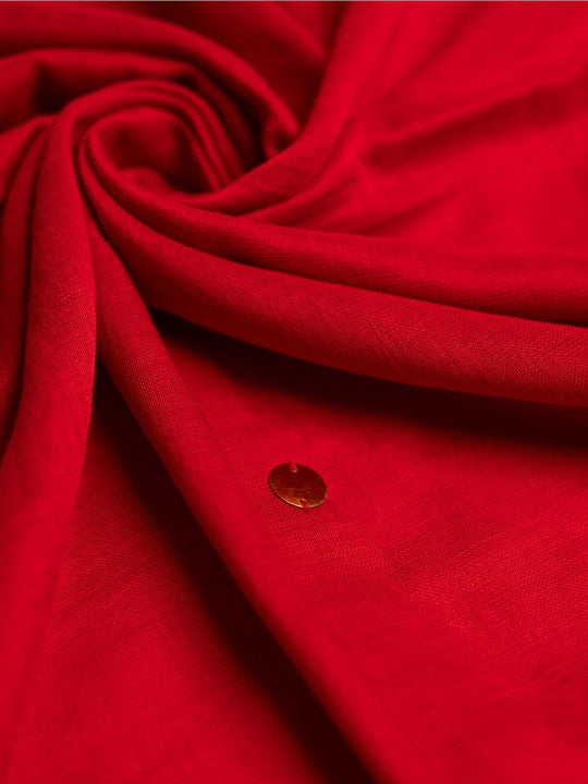 Red Cotton Blend Mirror Work Saree