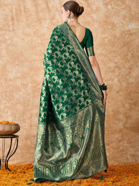 Emerald Green Woven Zari Art Silk Banarasi Saree
