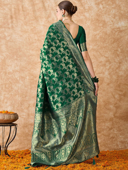 Emerald Green Woven Zari Art Silk Banarasi Saree