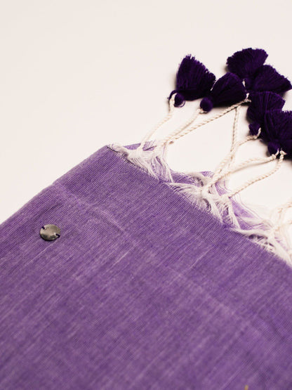 Lavender Cotton Blend Mirror Work Saree