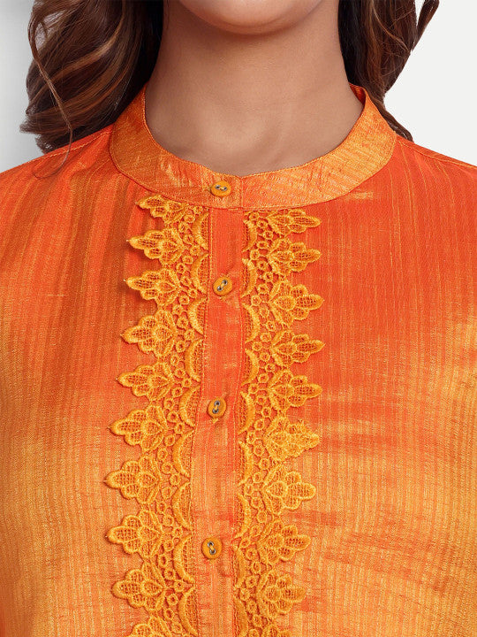 Orange Art Silk Printed Women’s Top