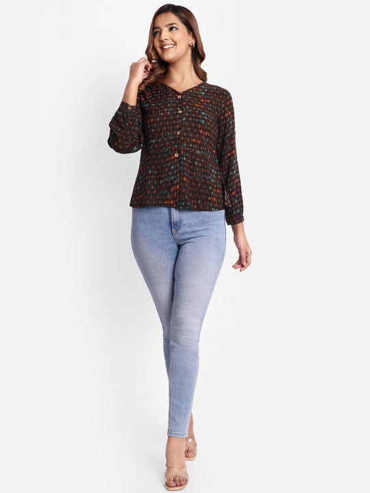 Black Geometric Print Women’s Top