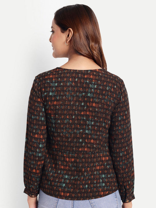 Black Geometric Print Women’s Top
