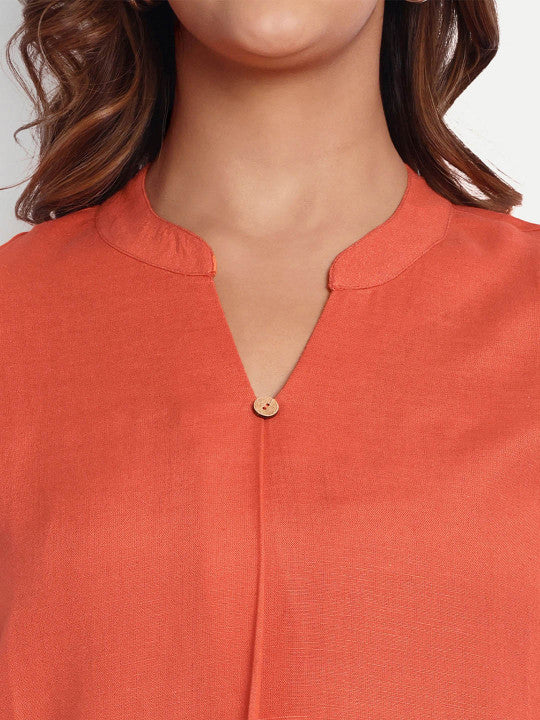 Orange Solid Women’s Mandarin Neck Top