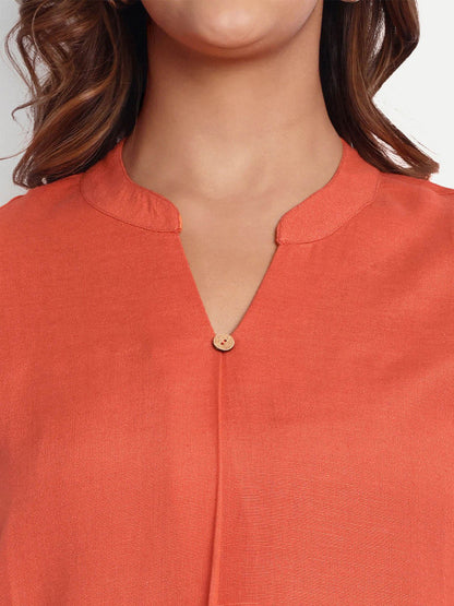 Orange Solid Women’s Mandarin Neck Top