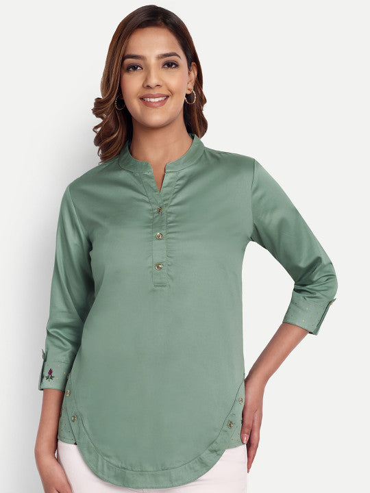 Green Solid Women’s Top