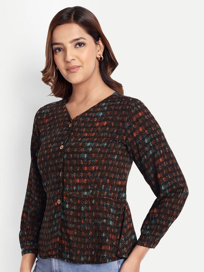 Black Geometric Print Women’s Top