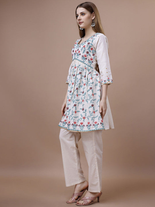 White Floral Embroidered Women’s Peplum Top