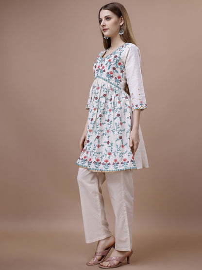 White Floral Embroidered Women’s Peplum Top