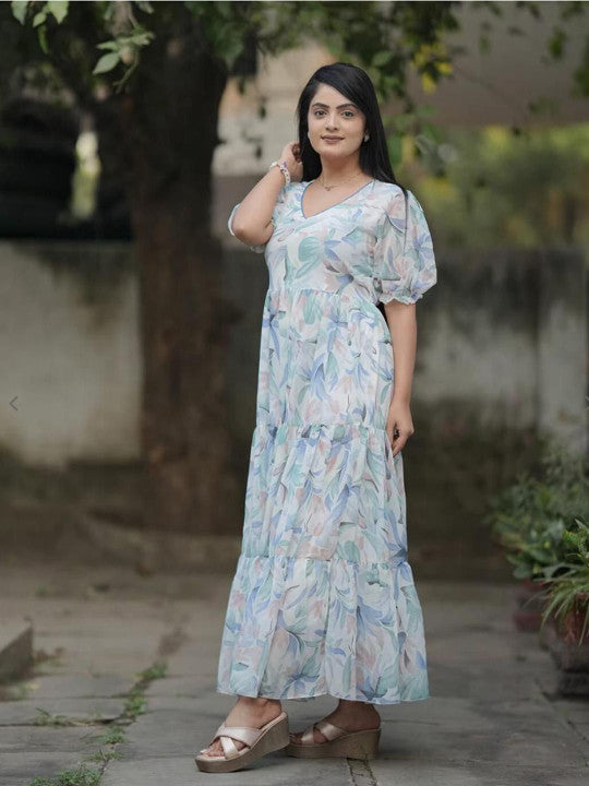 Pastel Floral Printed Maxi Dress