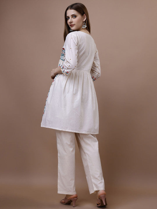 White Floral Embroidered Women’s Peplum Top
