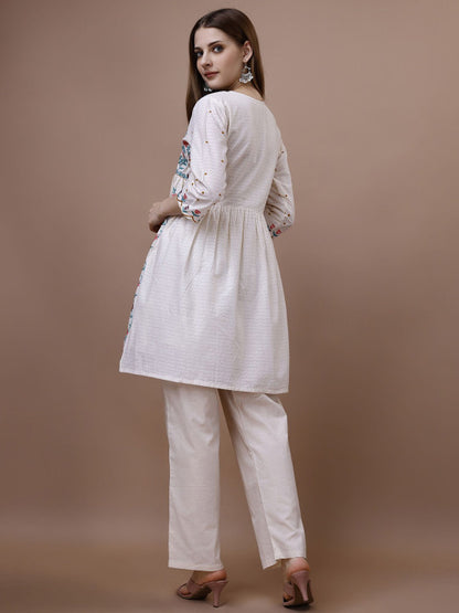 White Floral Embroidered Women’s Peplum Top