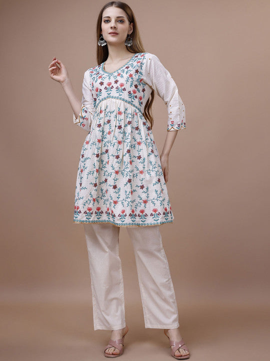 White Floral Embroidered Women’s Peplum Top