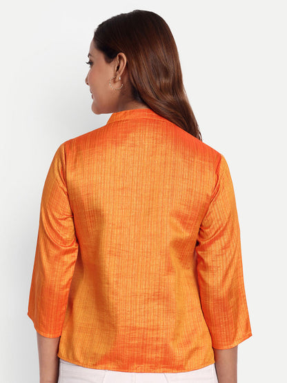 Orange Art Silk Printed Women’s Top