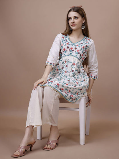 White Floral Embroidered Women’s Peplum Top