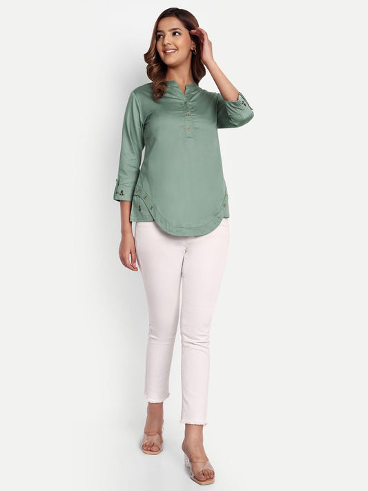 Green Solid Women’s Top