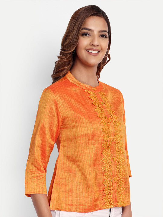 Orange Art Silk Printed Women’s Top