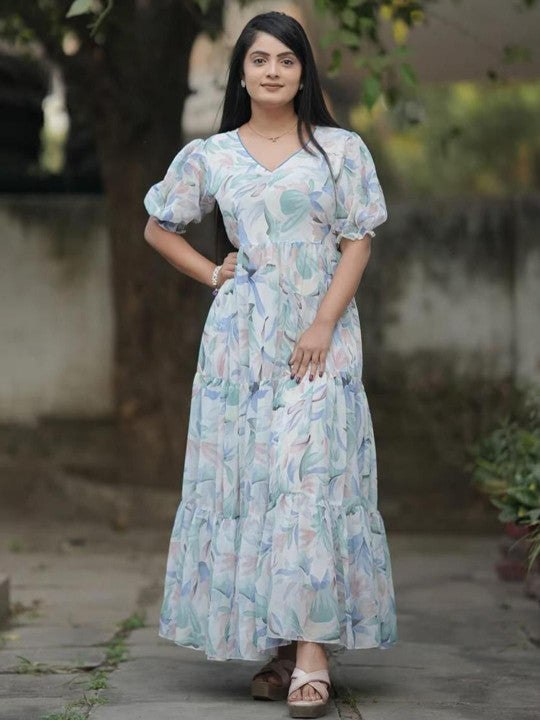 Pastel Floral Printed Maxi Dress