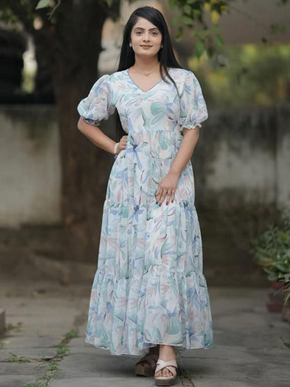 Pastel Floral Printed Maxi Dress